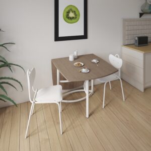 Table pliante semi ouverte collé au mur