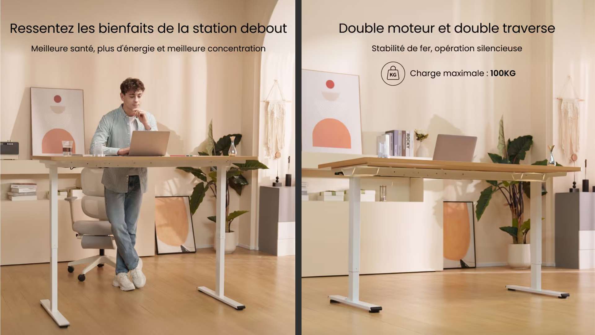 Bureau Ecoflex moderne avec piètement en métal et plateau stratifié.